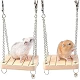 DFGF 2 Stücke Hamster Schaukel Spielzeug, Hamster Hängematte Schaukel, Holz Hamster Schaukel Mit Glocke Für Hamster, Gerbil,Meerschweinchen, Chinchilla, Hamster Käfig Zubehör (Holzfarbe)