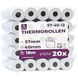 Ec-Cash Thermorollen 57mm x 18m x 12mm - Kassenrollen - Thermopapier - Bonrollen für Bankomat - Kredit-Kartenlesegeräte (57x40x12) (20 Rollen)