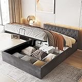 Bett mit Bettkasten Samt-Stoff Polsterbett Lattenrost Doppelbett Stauraum (Grau, 140 x 200 cm)
