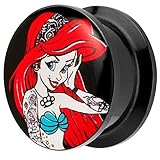 Piersando Ohr Plug Piercing Kunststoff Motiv Comic Picture Flesh Tunnel Ohrplug mit Tattoo Girl Arielle Schwarz Rot 10