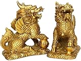 Goldene Harz-Qilin/Chi Lin Kylin-Statuen, chinesische Feng Shui-Dekoration für Zuhause und Büro, zieht Reichtum und Glück