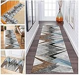 ZDOHMij Läufer Teppich Flur Grau Korridor Modern Designer rutschfest, Küchenläufer TeppichLäufer Waschbar für Flur Abstrakt, Schlafzimmer, Wohnzimmer, Breite 60cm/ 70cm/ 80cm/ 90cm/ 100cm/ 120