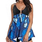 Damen Bikini Set Zweiteilige Badeanzug High Waist Rüschen Bedruckt Bademode mit Hoher Taille Bauchweg Bikinihose Tankini Oberteil Strandkleidung Swimsuit Push Up Gepolstert Zweiteiliger Badebekleidung