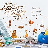 Wandtattoo Wald Wandaufkleber Kinderzimmer Deko Mädchen Junge Babyzimmer Deko Bär Eichhörnchen Igel Hintergrund Wandsticker I 120x80 cm (BxH) I Wandaufkleber Kinderzimmer Schlafzimmer Wanddek