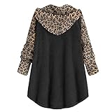 Flauschiges Damen-Sweatshirt, Leopardenmuster, lässiger Langarm, Teddy-Fleece-Pullover, Winter-Outwear, warm, weich, gemütlich, Hoodies Tops, Schwarz04, S M