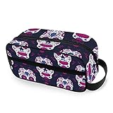 Große Kapazität Make-up Tasche Organizer mexikanische Blume Floral Sugar Skull Reise tragbare Kosmetikkoffer Kulturbeutel Aufbewahrungstasche Waschtasche für Frauen M