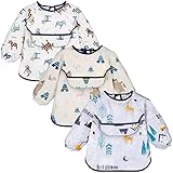 Yoofoss Baby Lätzchen mit Lange Ärmeln 3er Wasserdicht Ärmellätzchen Set für Junge Mädchen Unisex