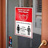 P034 | Aufkleber 2er Set FFP2 Maskenpflicht Sticker, Mund- und Nasenschutz tragen Hinweis 1,5 Meter, Abstand halten, Corona Aufkleber, DIN A4 21x29,7