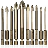 10 Stück Steinbohrer Hartmetallspitze Glasbohrer Multi Bohrer Set Golden Schneiden Bohrer zum Bohren von Glas, Fliesen, Ziegel, Holz, Beton, 0,12, 0,16, 0,2, 0,24, 0,28, 0,32, 0,4, 0,47 Z