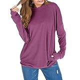 PRJN Frauen Lange T-Shirts Langarm Patchwork Baumwolle Lässige Sommeroberteile Damenoberteile Einfarbig Basic Mit Taschen T-Shirts Lose Oberteile Pullover Casual T-Shirts Langarm Tuniken Mit T