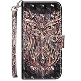 Hpory Kompatibel mit Galaxy S5 Hülle, Samsung Galaxy S5 Neo Handyhülle Foto Muster PU Leder mit Handschlaufe Standfunktion Geldbörse Wallet Case Flip Cover Schutzhülle Ledertasche - Eule G