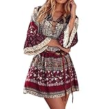 Holywim Frauen böhmischen Blumendruck Rüschen Ärmel Schnürkleid Sommer Bandage Taille Abendgesellschaft M