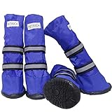 BESUNTEK Hundestiefel, wasserdichte Schuhe für große Hunde, warmes Futter, rutschfeste Gummisohle für Schnee, Winter, rutschfeste Sohle, Haustierpfotenschutz, 4 Stück, L, b