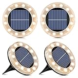 Solar Bodenleuchte Warmweiß, 12 LEDs Solarleuchten für Außen, 4 Stück - Led Solar Gartenleuchten, IP65 Wasserdicht Bodenleuchte Solarleuchten Garten, Außenleuchte für Auffahrt/Rasen/Gehweg/