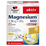 Doppelherz Magnesium 500 + B12 + D3 DIRECT DEPOT – Magnesium für die normale Funktion der Muskeln und des Nervensystems – 1 x 20 Portionsb