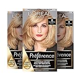 L'Oréal Paris Permanente Haarfarbe, Haarfärbeset mit Coloration und Farbglanz-Pflegebalsam, Préférence, 8 Naturblond (Cailfornia), 3er S