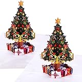 INTVN 2 Stück Pop-Up-Weihnachtskarte 3D Grußkarten Weihnachtsbaum Karte mit Umschlag Weihnachtskarte für Frauen Männer Jung