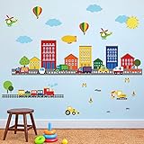 decalmile Wandtattoo Transporte Autos Fahrzeuge Wandsticker Städte Haus Wandaufkleber Kinderzimmer Wohnzimmer Schlafzimmer Wanddek