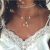 Böhmen Schlüsselbein Choker Halskette mit Stern Anhänger Infinity Halskette Damen Kettenschmuck für Frauen und M