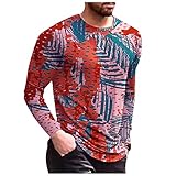 Herren Langarm T-Shirt Oberteil Herbst Winter O-Ausschnitt Bedrucktes Rundhals Tops B