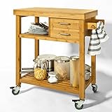SoBuy FKW26-N Servierwagen Küchenwagen Rollwagen mit Schublade und Handtuchhalter Bambus BHT ca: 73x92x45