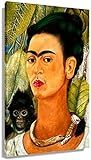 Wandbilder Wohnzimmer Frida Kahlo - Self Portrait with A Monkey Poster Wall Artwork Prints Print Canvas Pictures Wall Decor 50x70cm x1 R