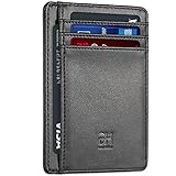 Dünne, minimalistische Ledergeldbörse, RFID-blockierende Vordertasche, Kartenhalter für Männer und Frauen, GH Black, M