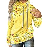 luoluoluo Pulli Damen Hoodies Damen Pullover Kapuzenpullover Sweatshirt Frauen Blumendruck Wasserfallausschnitt Hoodies mit Kordelzug, Langarm Farbblock Mit Kapuze Lässige Kängurutasche Tunika Top