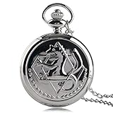 ZMKW Pocket Retro Silber Quarz Taschenuhr Herren Mode Japanische Anime Fullmetal Alchemist Halskette Uhren, Silber 80