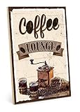 Holzschild mit Spruch – Coffee Lounge – im Vintage-Look mit Zitat als Geschenk und Dekoration zum Thema Kaffee und Kü