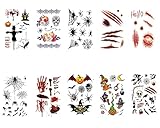 Halloween Narbe Tattoos Aufkleber Schädel Temporäre Tattoo Körper Aufkleber Realistische Einweg Tattoo für Frauen Männer Party Make-up Ornamente, 10 B