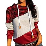 Damen Hoodies Leopard Kariert Drucken Sweatshirt Patchwork Pullover Casual Kapuzenpullover Langarm Shirts Kordelzug Oberteil mit Taschen Stehkragen Langarm Top
