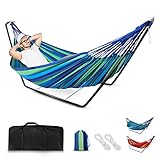 Hängematte Mit Gestell, Garten Outdoor-Hängematten für Erwachsene 200*150 cm, Doppelhängematten mit Tragetasche, perfekt für Camping-Reisehintergründe, maximale Tragfähigkeit 450 lb