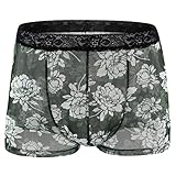 KAIXLIONLY Boxershorts Herren Reizwäsche Unterhosen Bedruckte Transparente Spitze Atmungsaktive Unterwäsche Slips Männer Höschen Mens Retroshorts W