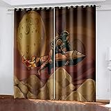 YTSDBB Verdunkelungsvorhang ​Kinderzimmer Gelb Rakete Astronaut Kunst B 183 x H 160 cm Thermovorhang Schlafzimmer Lichtundurchlässig Stoff Lärmschutzvorhang für Junge Mädchen Wohnzimmer Teenag