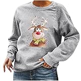 Weihnachten Pullover Damen Sweatshirt Lässiges Bequemes Oberteil Rentier Elfe Weihnachtspullover Ohne Kapuze Jumper Teenager Mädchen Langarm Pulli Shirt Bluse Top
