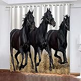 TTBBBB Blickdicht Vorhang Für Wohnzimmer Tierisches schwarzes Pferd B 234 x H 183 cm Junge ​mit Mädchen Schlafzimmer Wohnzimmer Kinderzimmer - 3D Digitaldruck mit Ösen Thermo Vorhang