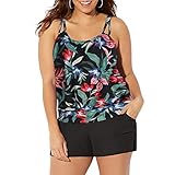 FULLFITALL Damen Badeanzüge in Übergröße, zweiteiliger Tankini, Bauchkontrolle, Bademode, Oberteil mit Boyshort, Tk210525-006,