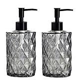 Bibilan Seifenspender aus Glas, mit Pumpe, 340 ml, nachfüllbar, Premium-Seifenglasspender für Badezimmer, Arbeitsplatte, Küche, Waschküche, 2 Stück