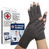 Dr. Arthritis - Arthrose Handschuhe Fingerlos inkl. Handbuch vom Arzt - Kompressionshandschuhe - (Paar) Fingerlose Handschuhe Damen & Herren - Ideal Bei Arthritis, Raynaud Syndrom & Co. - Grau (M)