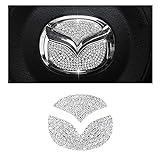BLNGOOSE für Mazda 3 Zubehör 2 5 6 CX3 CX4 CX5 C X7 CX9 Bling Mazda Lenkrad Logo Aufkleber Diamant Auto Strass Silber 2 Stück