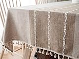 Lanqinglv Quaste Tischdecke 140x240 Abwaschbar Baumwolle und Leinen Tischtuch Beige Tischdecke Rechteck C