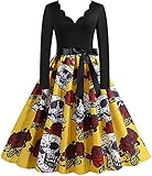 dgfd 2021 Halloween Langarm Vintage Cocktail Party Kleider Skelett Cosplay Party Abschlussball Kleid Kostüm-Medium_C