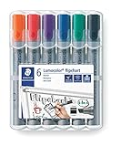 STAEDTLER Lumocolor 356 B WP6 Flipchart-Marker, Keilspitze ca. 2 oder 5 mm Linienbreite, Set mit 6 Farben, ideal für Flipchart-Blöcke, farbintensiv, geruchsarm, hohe Q