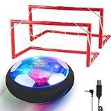 Air Power Football Set Inkl 2 Tore - Wiederaufladbar Hover Ball Indoor Outdoor Air Fußball mit LED Beleuchtung Fussball und Schaum Stoßstangen, Perfekt für Kinder Weihnachten Geschenkeab 3-12 J