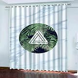 CJGOSN Blickdicht Gardinen mit Ösen Verdunkelungsvorhang Schallschutz Vorhang Grüne Blatttextur Geräuschreduzierung Vorhang für Kinderzimmer Schlafzimmer 132x244cm(BxH) 2er S