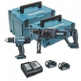 Pack 2 Maschinen: Bohrmaschine ddf453sfe + Bohrhammer dhr241 + 2 Akkus 3 Ah + 2 MAKPAC Mak