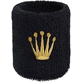 Designer Schweissband Exclusive Krone Stickerei Crown Schweißband Bestickt & Absorbierendes Frottee Handgelenk Arm Schwarz Jogging Wristband Geschenk Fitnesstraining Schweiß-Armb