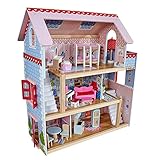 KidKraft 65054 Puppenhaus Chelsea aus Holz mit Möbeln und Zubehör, Spielset mit drei Spielebenen für 12 cm große Pupp