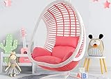Kideo Komplettset: Pinker Hängesessel mit Gestell & Kissen, Poly-Rattan, Schaukel, Lounge weiß, Coral,